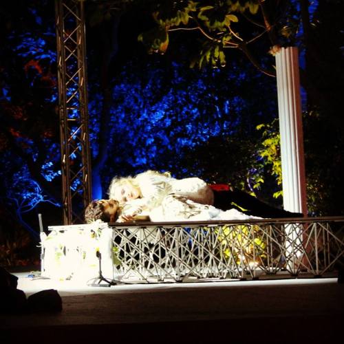 Juliet Capulet (Hannah Joy) takes her own life by dagger rather than be parted from her lover Romeo Montague (Yousef Al Nasser), Shakespeare's 'Romeo & Juliet' (2015)