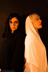English and Arabic (Eleni Rebecca & Diana Sfeir) prepare for the Edinburgh Fringe Festival